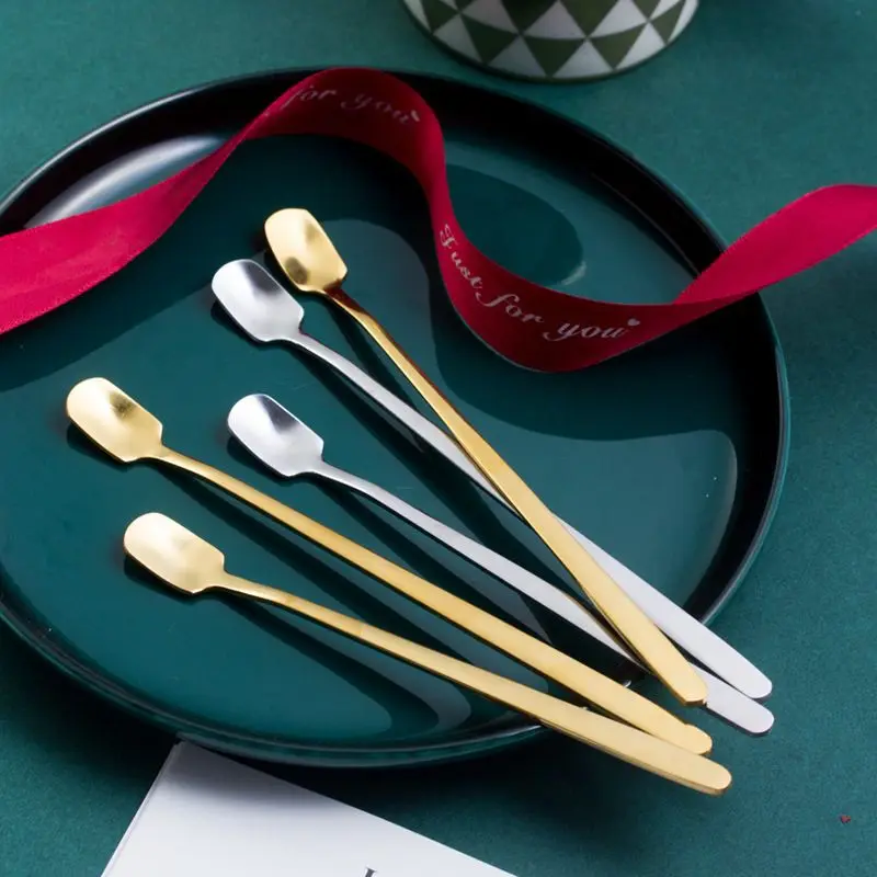 Creative Korean Style Stainless Steel  Stirring  Gold Coffee  Ice-Cream Long Spoon