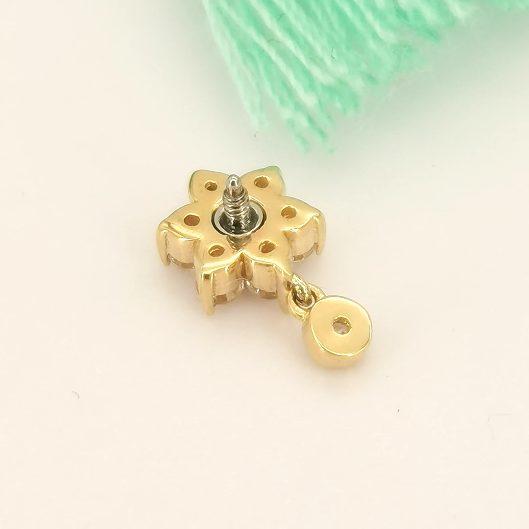 Calendo Fine Jewelry 14k Solid Gold  Flower Threaded Labret  End With Stainless Steel Thread Screw Earring  Piercing Jewelry
