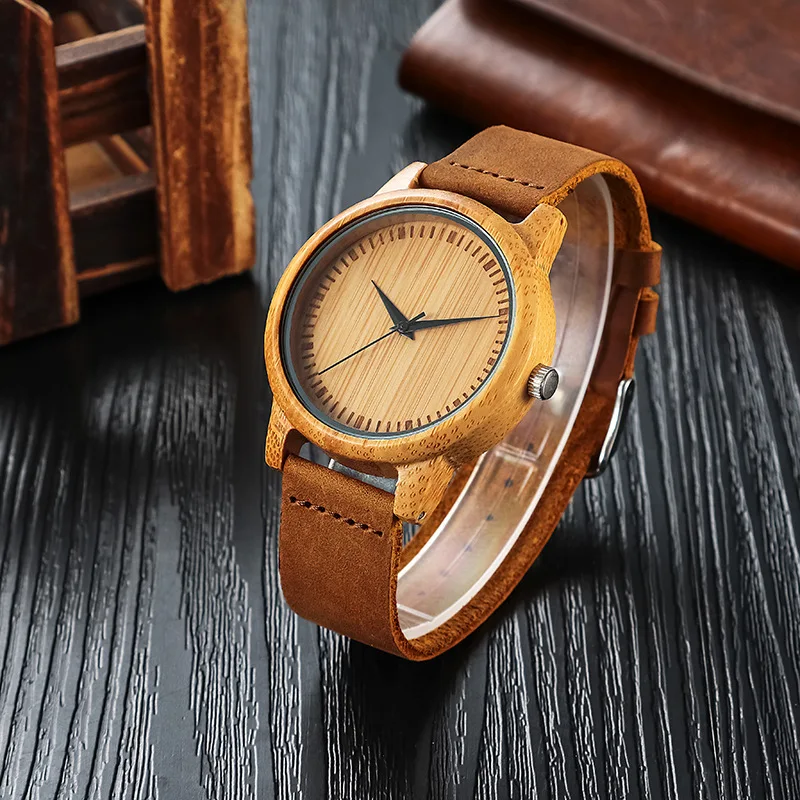 SIHAIXIN Timepieces Wooden Watch Men Made in China erkek saat Luxury Bamboo Wood Man Watches Leather Quartz Male Clock For Gift