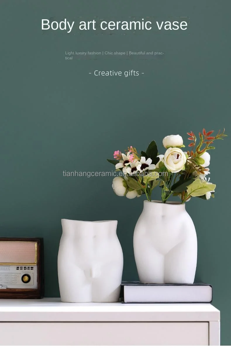 Nordic Minimalist White Matte Handmade body ceramic vase for home decor porcelain flower vase living room Table ornaments gift.jpg