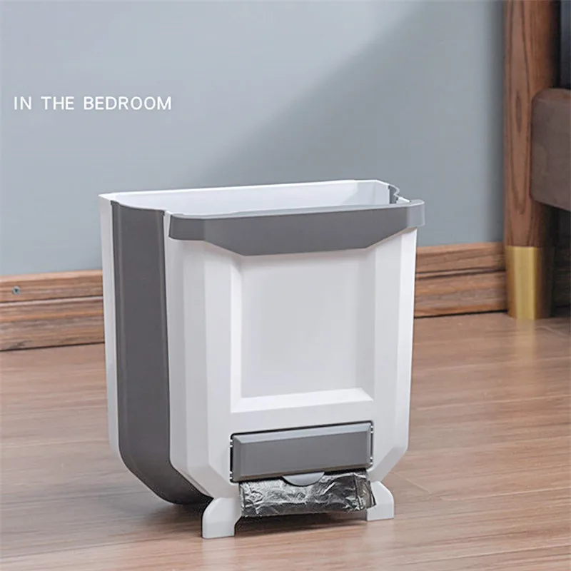 Hanging Kitchen Trash Can with Garbage Bag Storage, Foldable Large Simple Human Trash can, Collapsible Garbage Bin for Bedroom