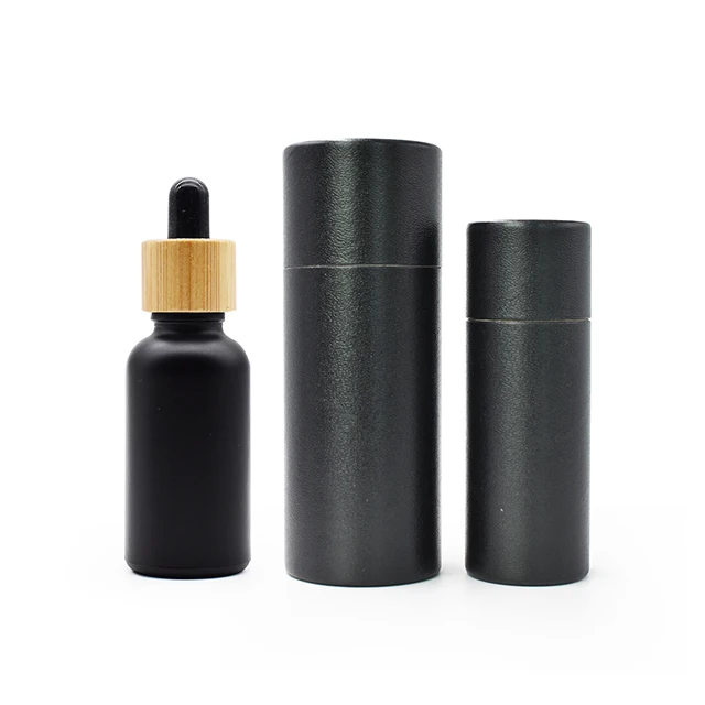 5ml 10ml 15ml 20ml 30ml 50ml 100ml matte black essential oil serum glass dropper bottle with bamboo lid paper tube