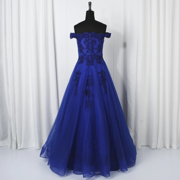 Hot sale vintage tulle embroidery off shoulder lace floor length women prom ball gown party evening gown dress
