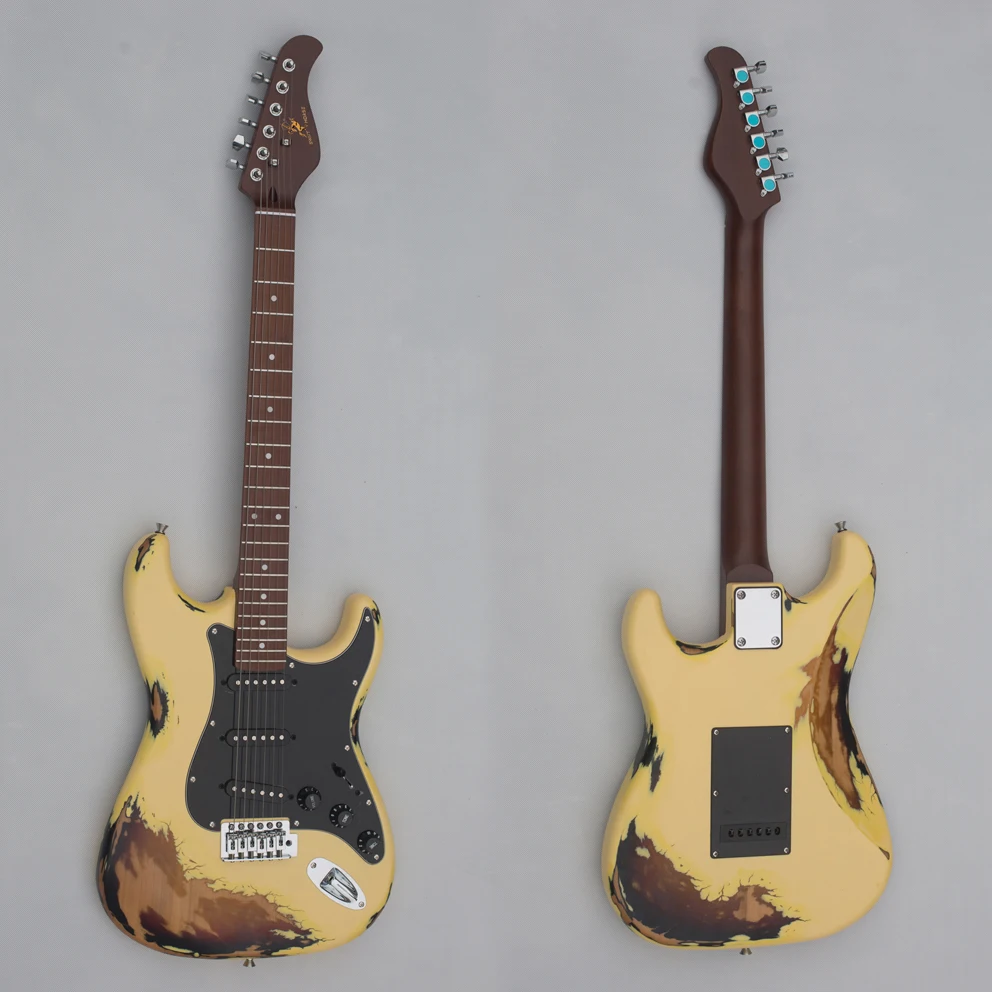 Popular OEM Vintage ST Electric Guitar Poplar Body S-S-S Pickups Cheap Relic Electric Guitars for Adult for sale Custom Logo