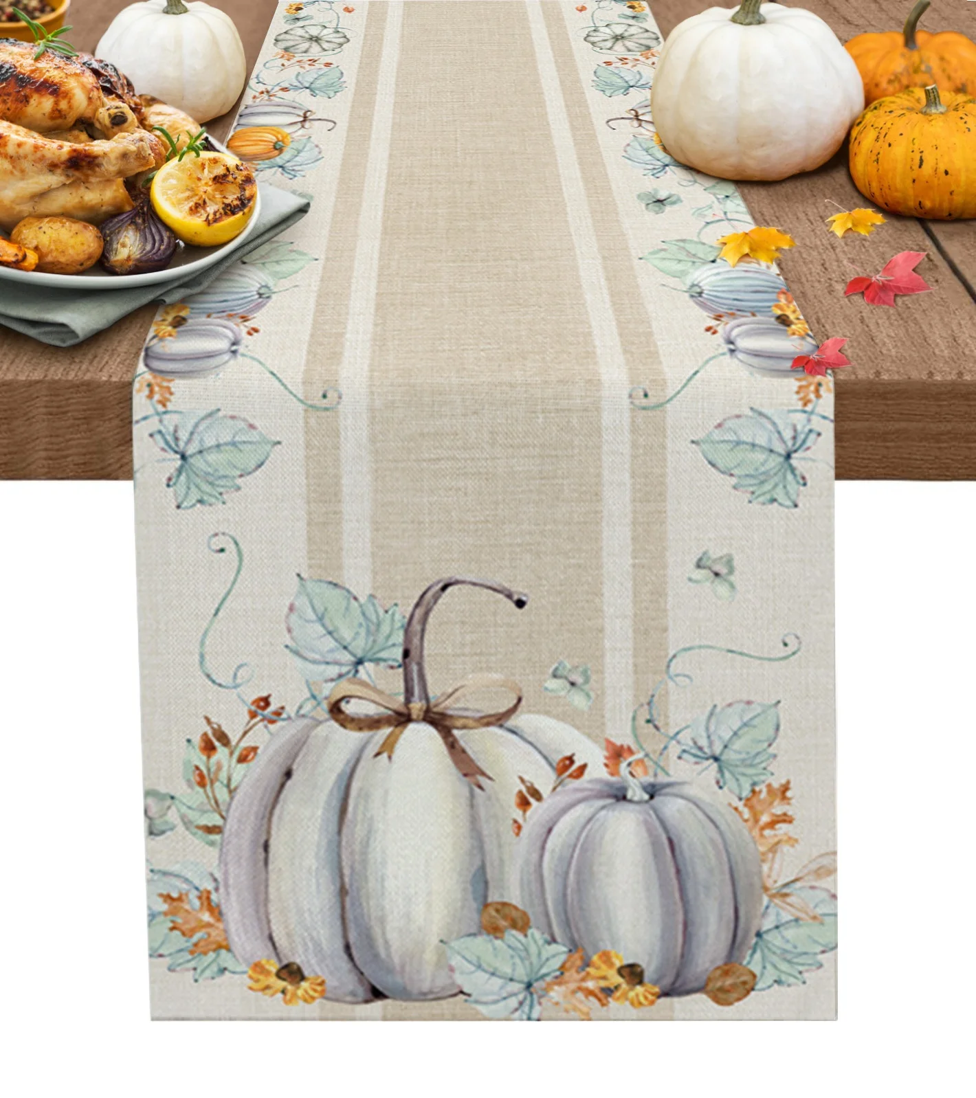 Amazon Supplier Autumn Teal Colored Pumpkins Table Runner Harvest Fall Dining Table Decoration