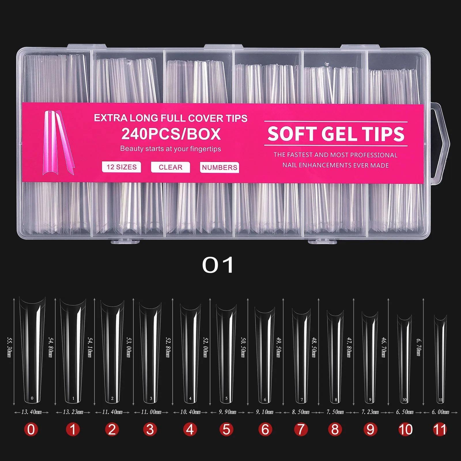 240Pcs/ Box Full Cover False Nails Tips 10 Sizes French Style Acrylic Artificial Tip Manicure for Nail Tips Art Salons