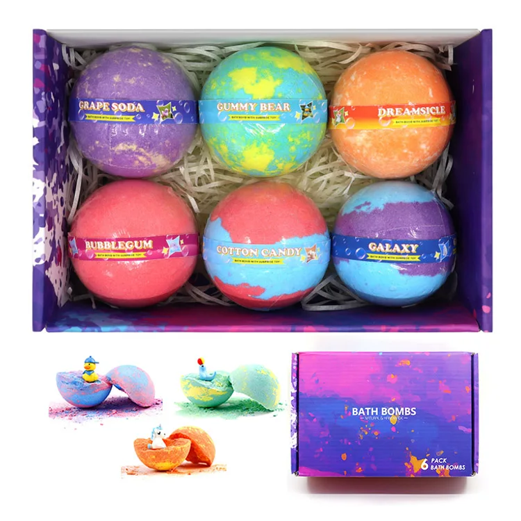 Shiyan 6Pc Set with Toy Cute Vegan Luxury Set Fizzy bath Salt Ball Label Fizzies Wholesale Organic Bath Bombs