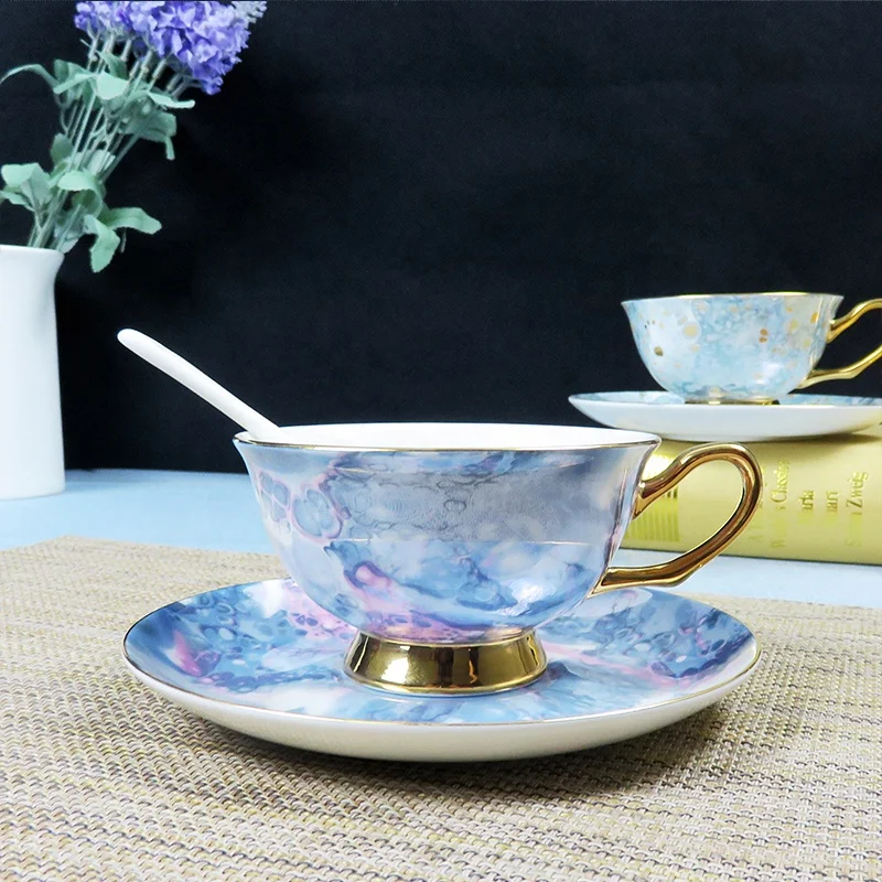 2021 luxury  new design coffee  and tea cup  luxury tangshan bone chinaware white tea coffee cup and saucer set