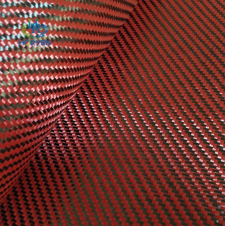 Red hybrid twill pattern 3K weave carbon fiber cloth jacquard fabric manufacturer