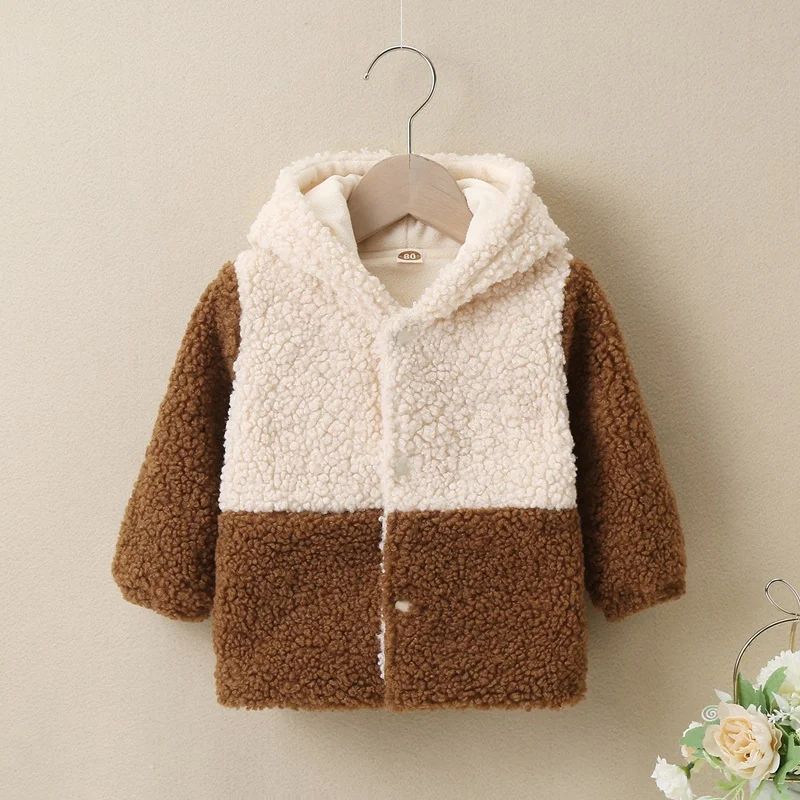 
New Toddler Girl Winter Clothes Cute Patchwork Long Sleeve Hoodies Single Breast Baby Coats Baby Boy Clothes Kids Clothing 0-24M 