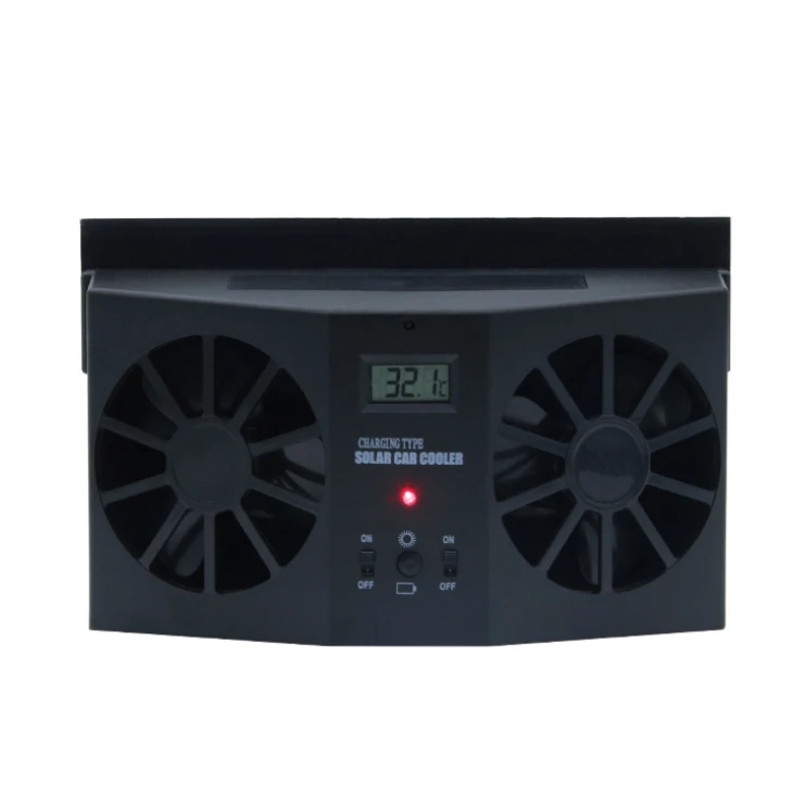 Solar Powered Car Fan Auto Front/Rear Window Air Vent Exhaust Fan Vehicle Radiator Vent with Ventilation Fan 2 Head(Black)