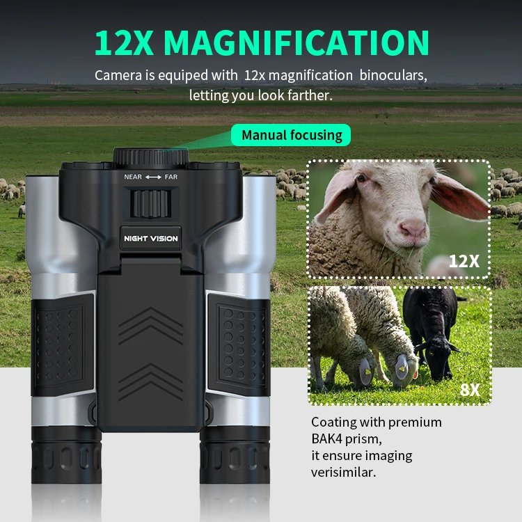 Rechargeable 8X Zoom Night Vision Binocular Camera 1080p Dual Tube Daytime Telescope 300M