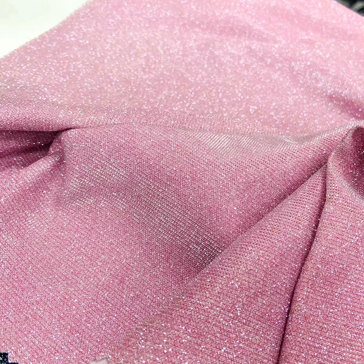Fancy shine 100 polyester custom 135gsm knit bonded luxury lame glitter metallic fabric for party dress