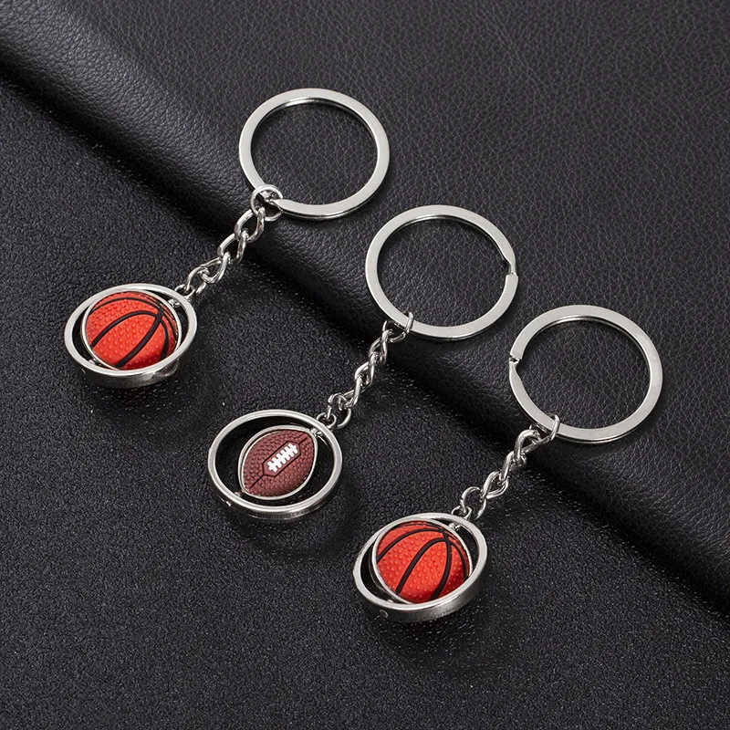 Custom Logo Metal Keychain Small Zinc Alloy Ball with Spin Basketball Football Golf Baseball Soccer Features Gift