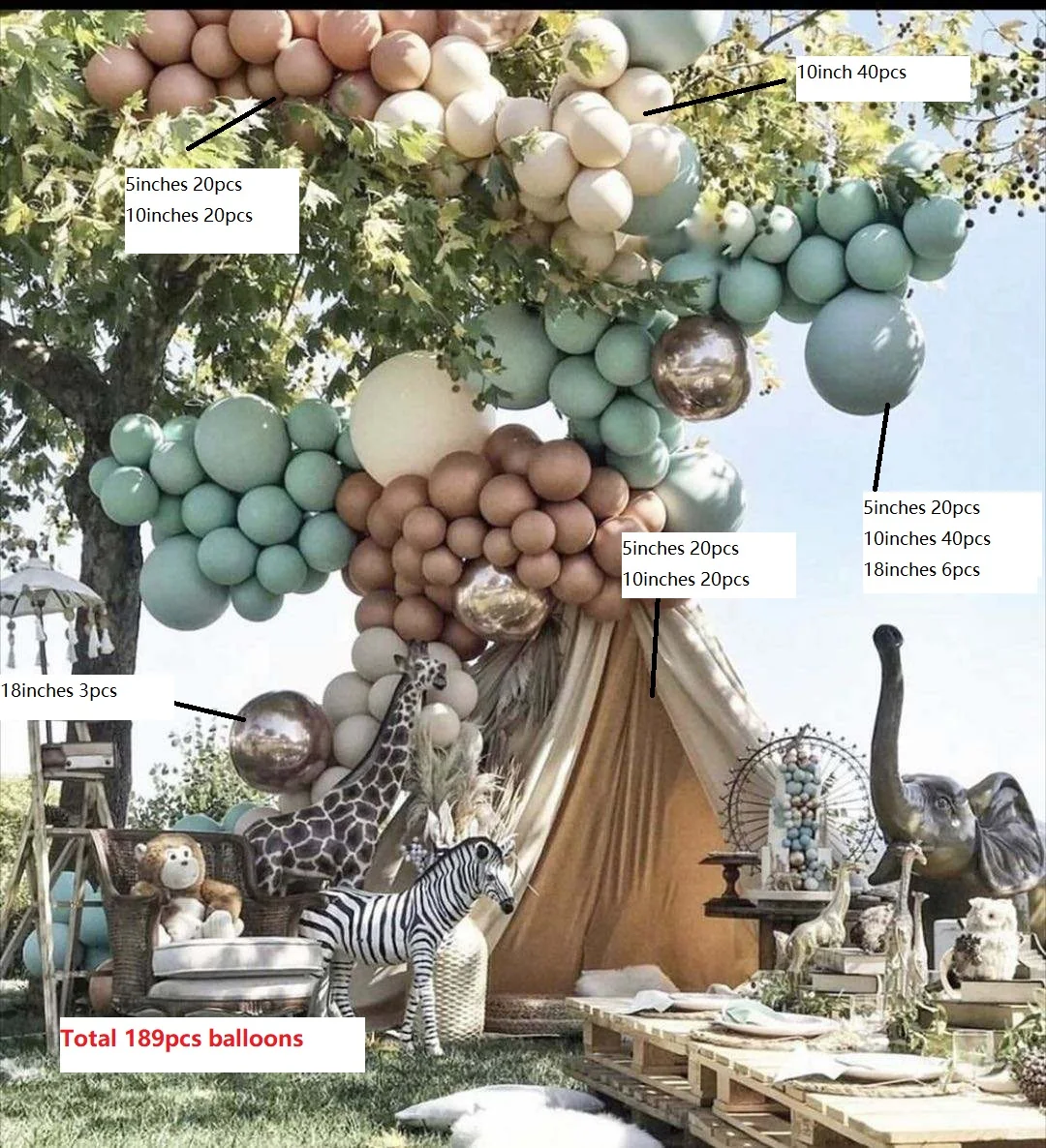 189pcs Eucalyptus Colors Balloons balloon arch stand kit party for Wedding Party Decor Latex Silk Customized Logo Item