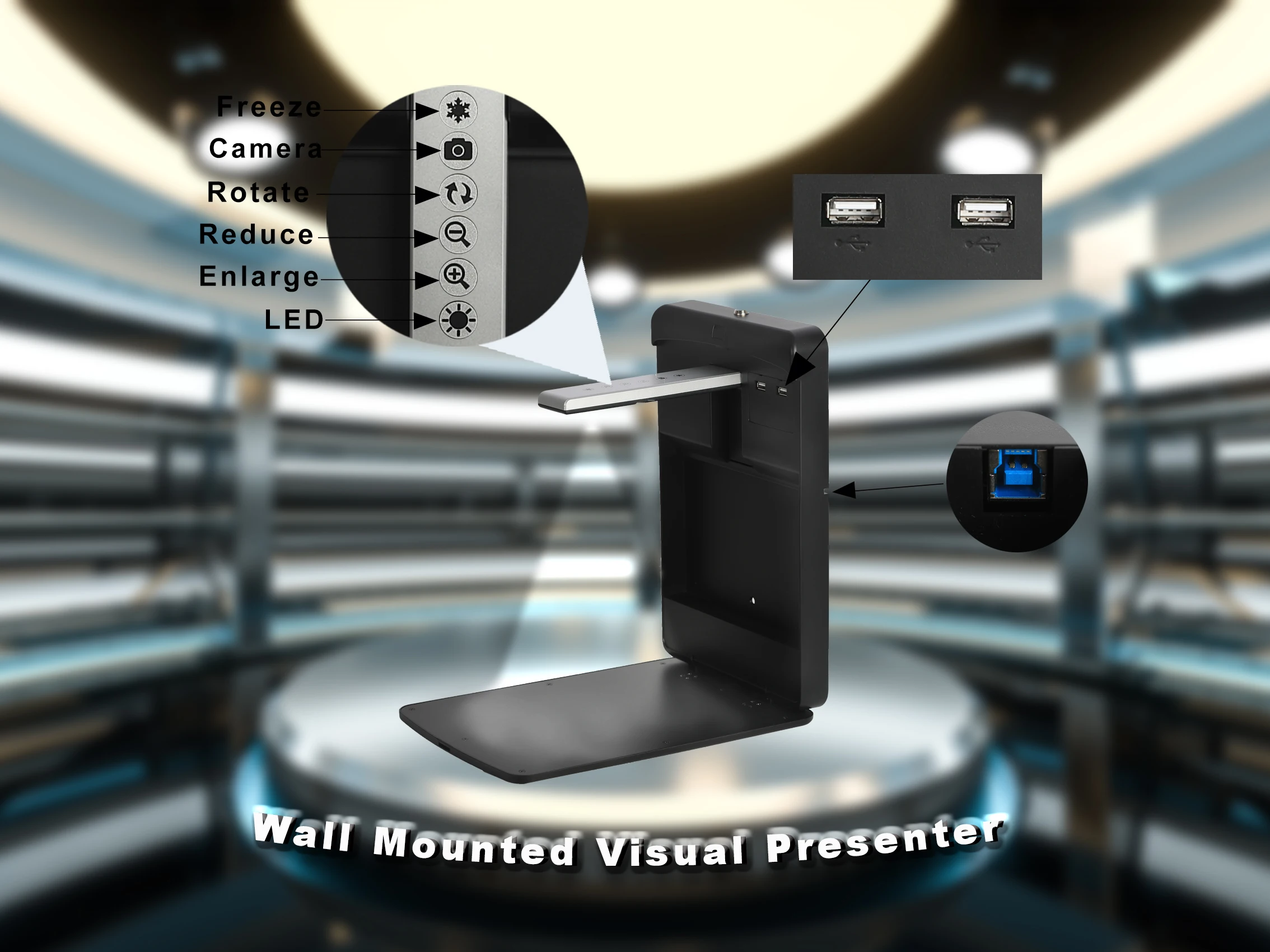 Hot Selling Factory Wholesale 1600MP Autofocus Wall Mounted Wired Visual Presenter Camera Document Presenter With 3 level LED