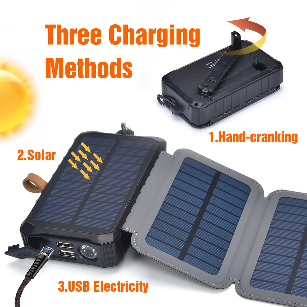 Best Seller Portable Pocket Hand Crank Generator Portable Solar Dynamo Power Bank with LED Flashlight