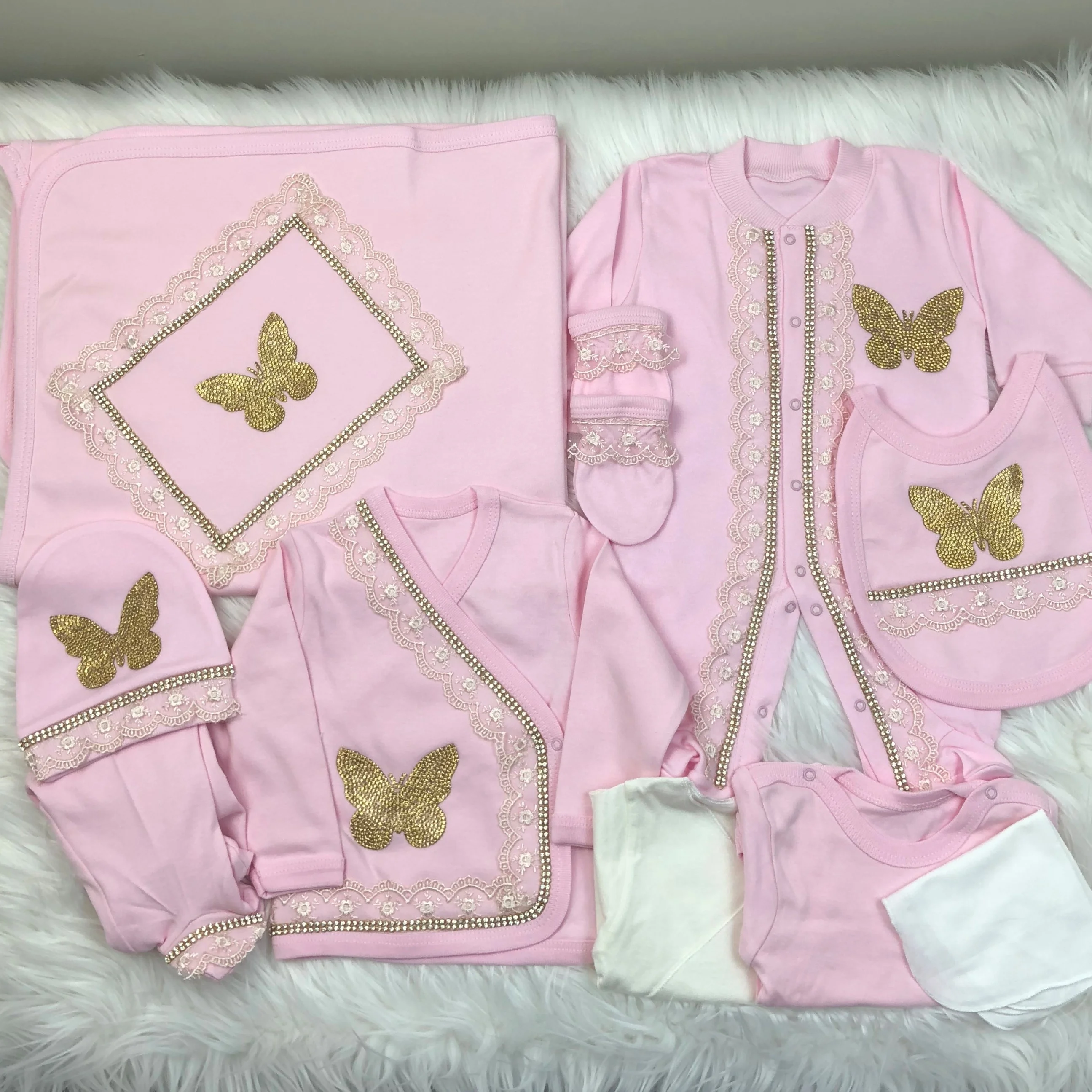 High Quality Modern Wholesale Custom 100% Cotton Long Sleeve Bamboo Bubble New Born Baby Gift 10 pieces Set White Crowned