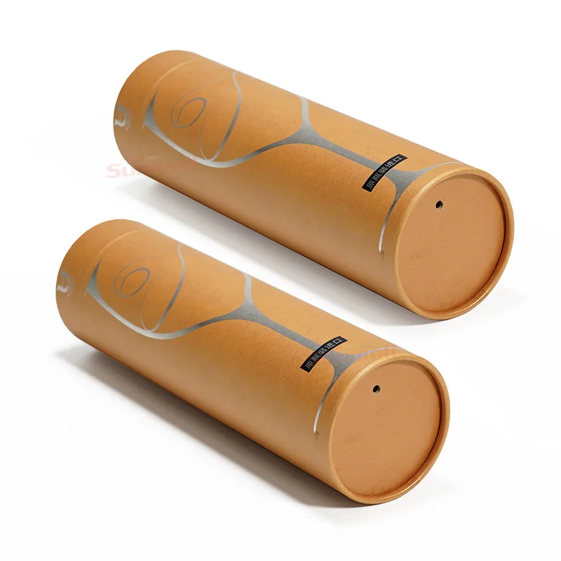 Custom Color Printing Drinkware Roll Edge Wine Glasses Packaging Round Paper Gift Tube With Lid  Silver Foil Glass Pattern