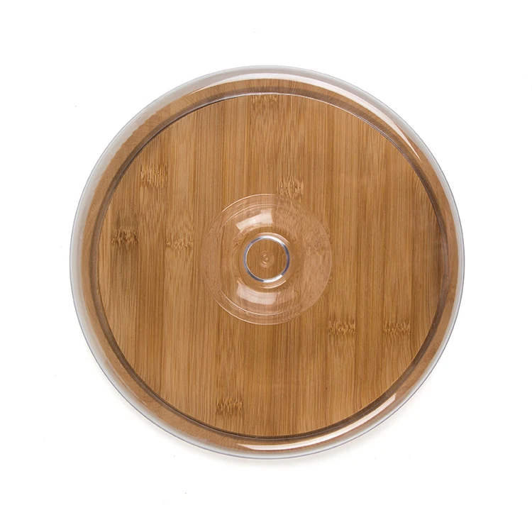 HOT sale Bamboo Bread Cake Display Stand,Buffet Display Tray,Transparent Cover Dessert Plate