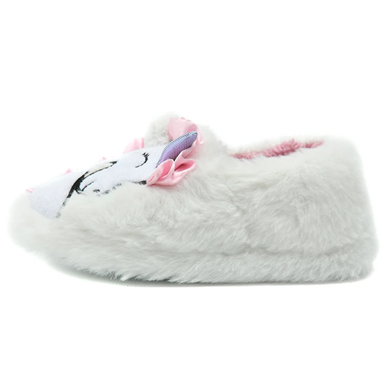Stylish Winter Unicorn Shoes Slippers White Fur Applique Embroidery Household Novelty Slippers for Kids Girls