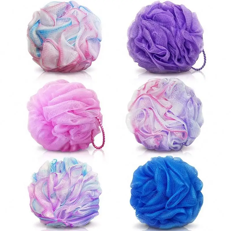 Custom Body Beauty Color Scrubber Exfoliator Skin Shower Bathing Sponge Bath Washing Shower Luffa Sponge Mesh Pouf for Bathing