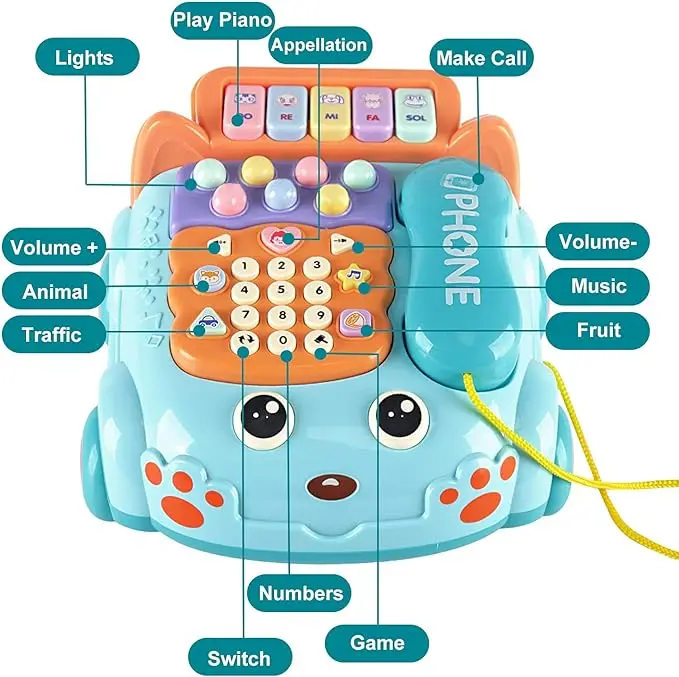 2024 Simulation Baby Telephone Toys Multi-Function Telephone Car Whack-A-Mole Game Cartoon Telephone Bell Pull Line Phone Toys