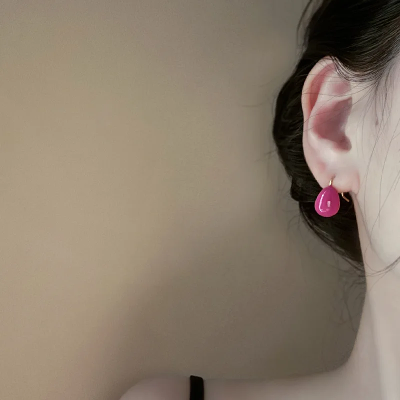 Rainbow Sweet Bean Premium French Colorful Oil Drops and Water Drops Earrings Light Luxury Temperament Girl Earrings