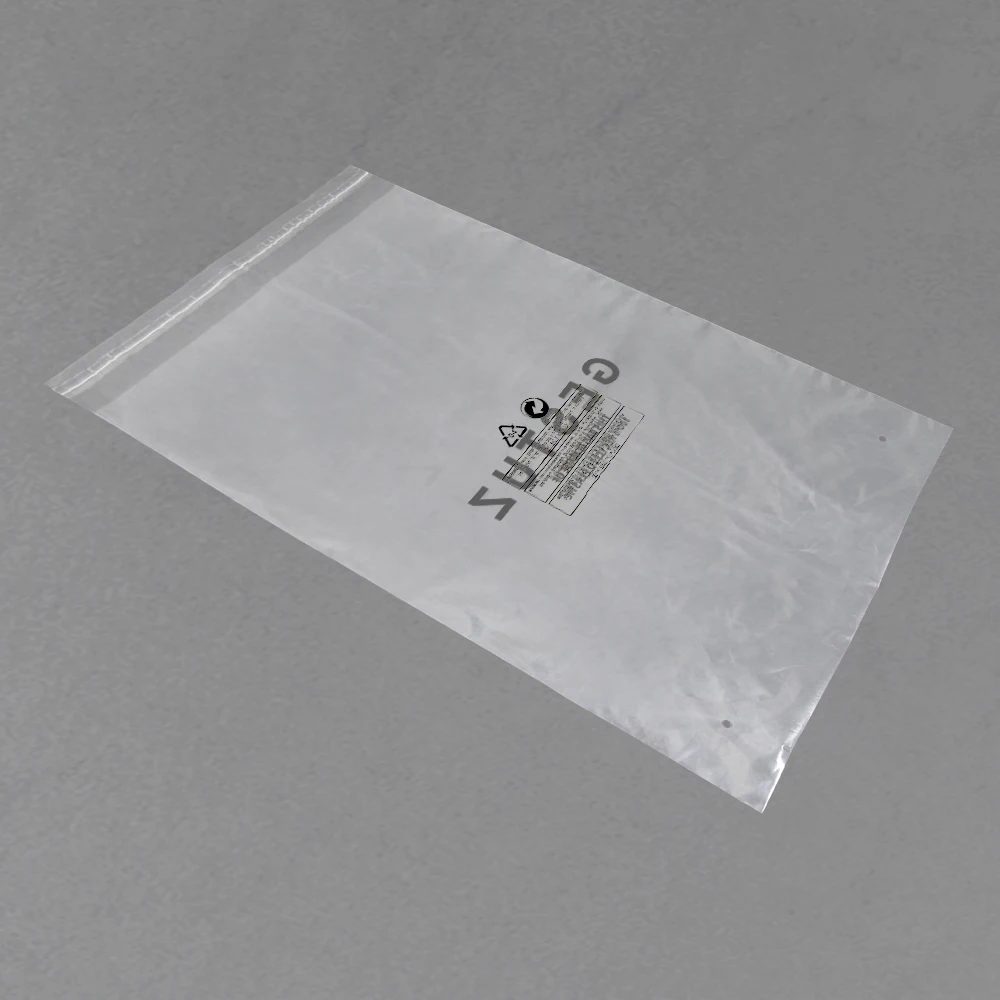 PE transparent custom logo print clear two air holes GRS self adhesive seal PE PP OPP poly bags with adhesive strips