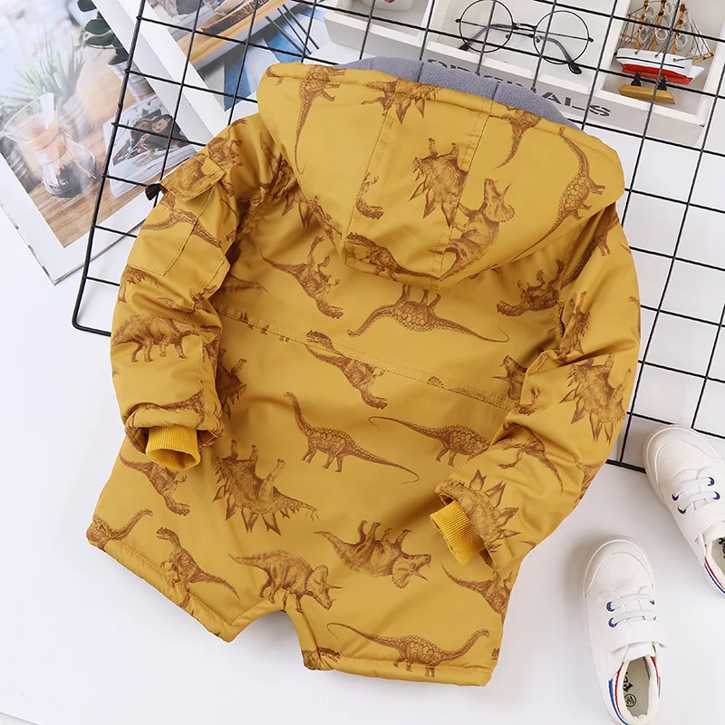 Children Clothing Winter Kids Coats Outwear Parka Dinosaur Printed Thick Boys Fleece Jackets