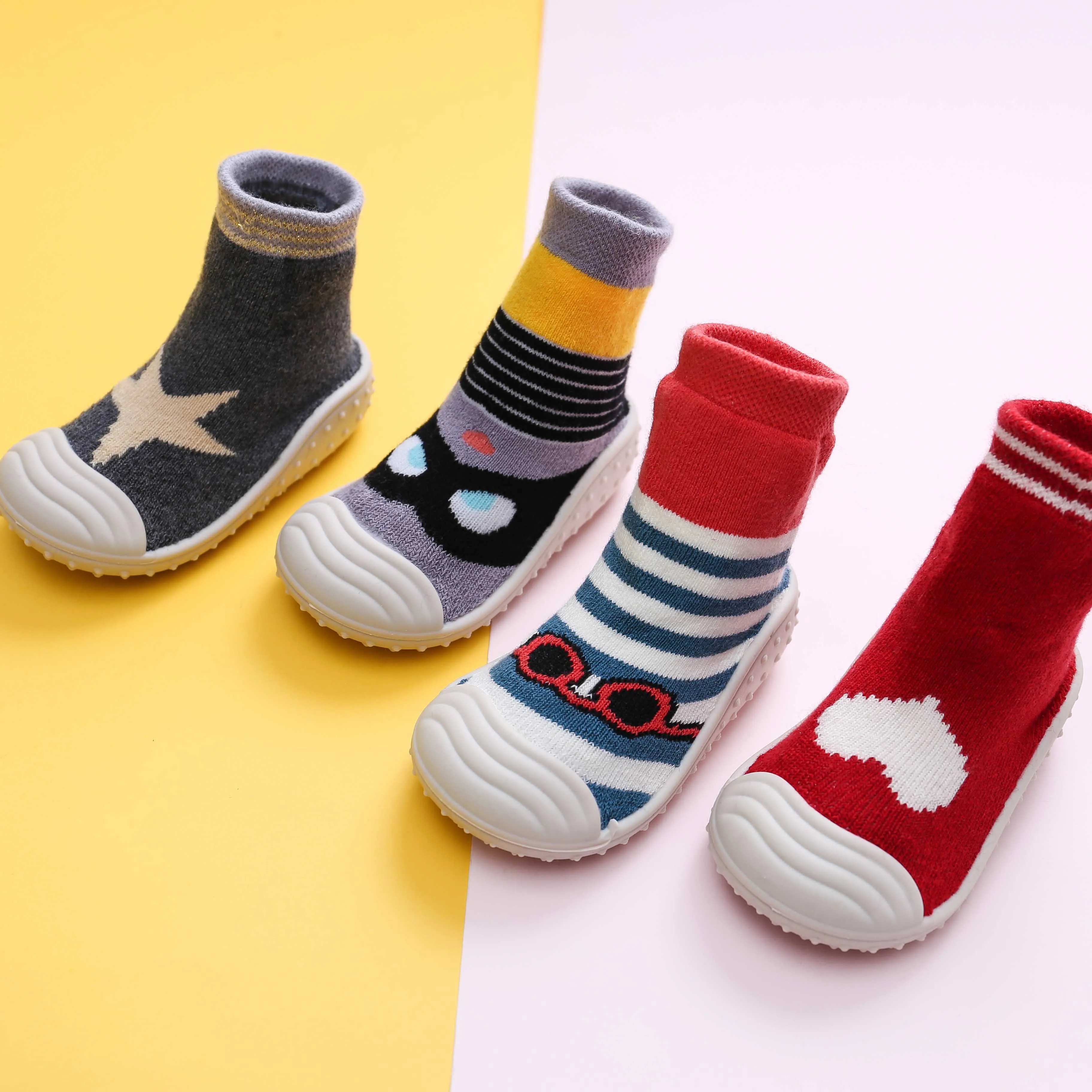 Boys Girls Non-slip Soft Rubber Sole First Walker Cotton Knitted Infant and Toddler Shoes Baby House Shoes