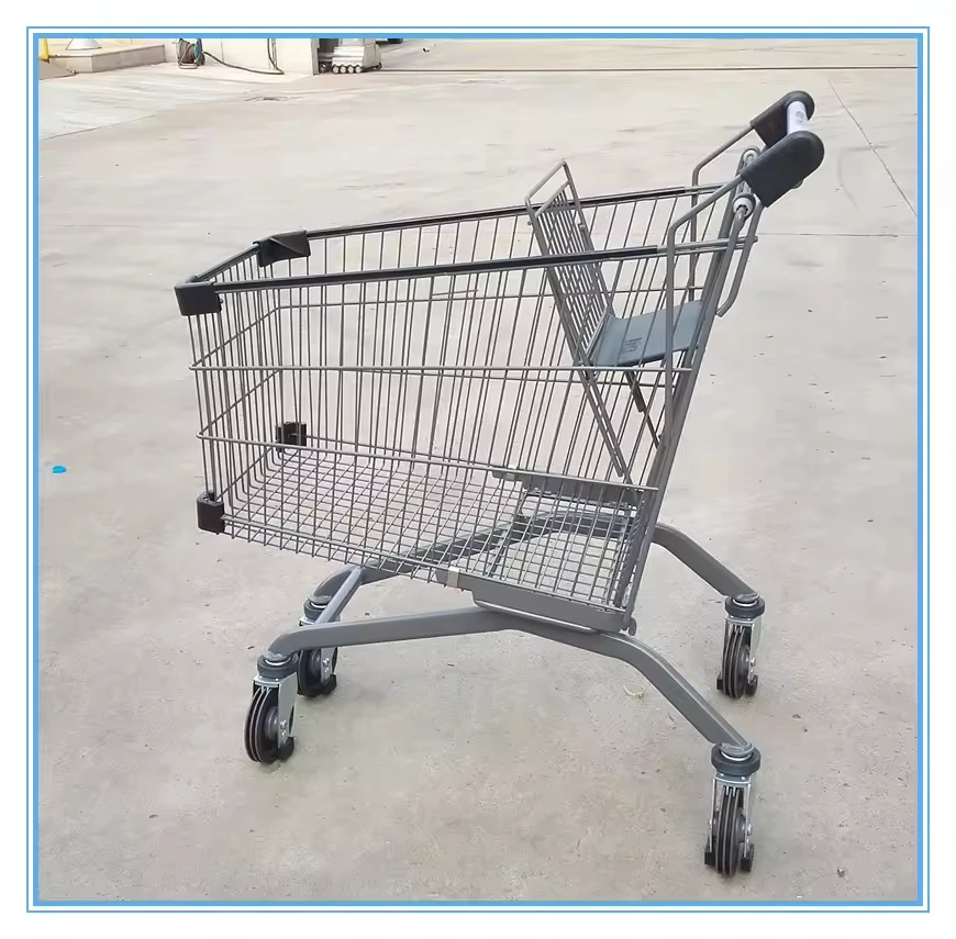 270L High-Capacity Hand-Push Shopping Trolley with Mesh Body and Four Wheels for Hypermarket