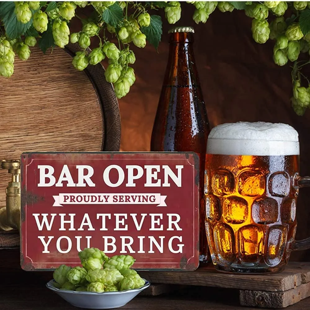 Funny Metal Tin Signs Bar Open Cheers Vintage Home Bar Wall Decor for Men Coffee Man Cave Small Advertising with UV Printing