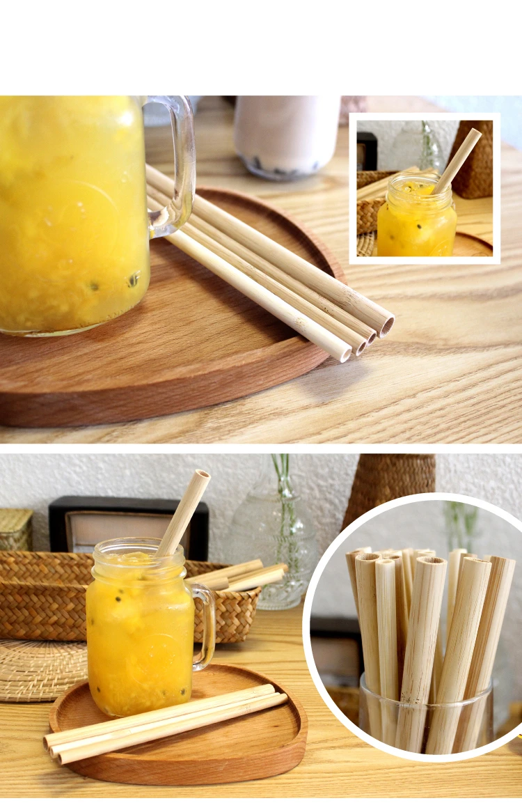 Biodegradable restaurant bar natural bamboo straw with custom logo bamboo reusable drinking straws