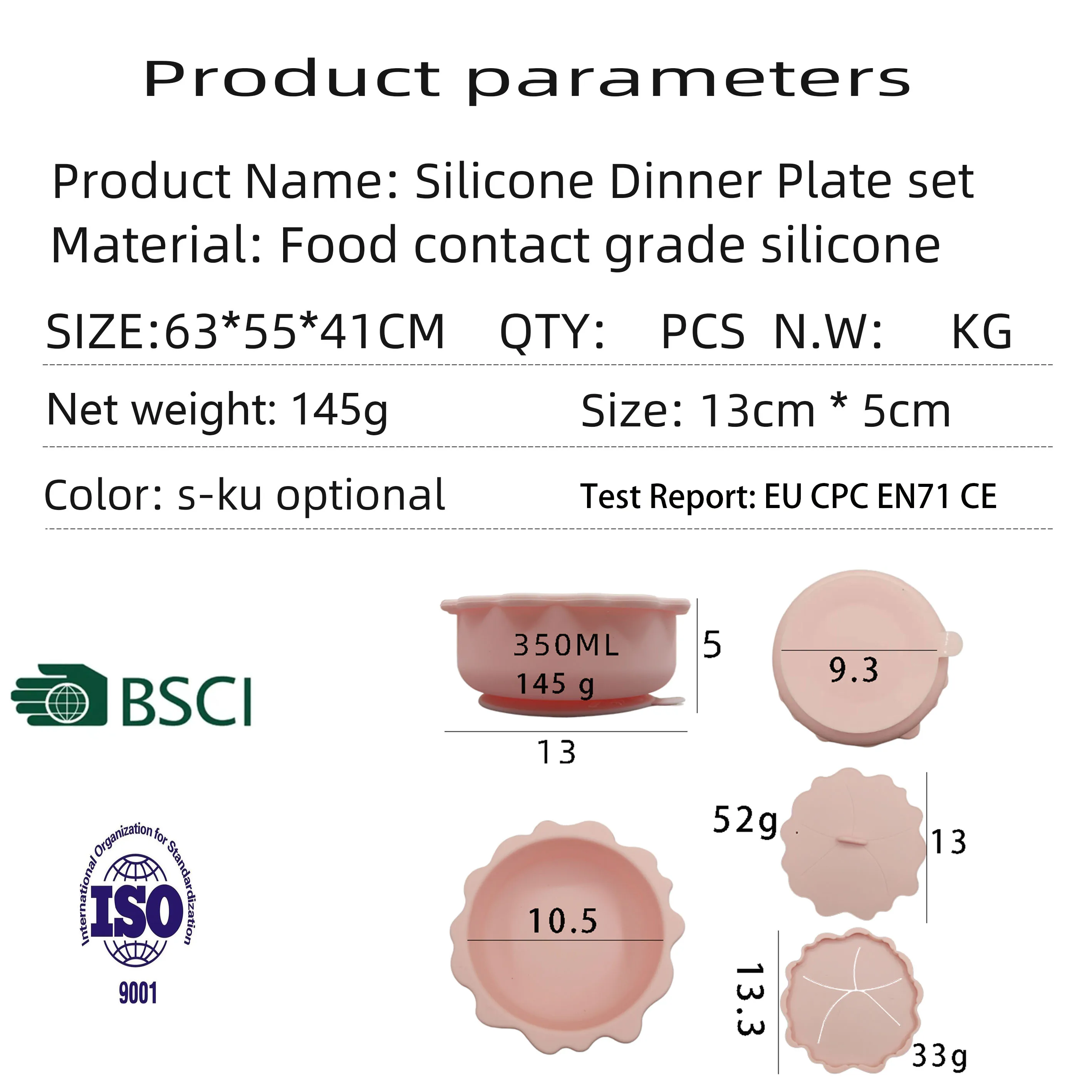 BSCI Certified Wholesale Customizable Safe Non Toxic Fall Resistant and Easy to Clean Baby Feeding Silicone Bowl