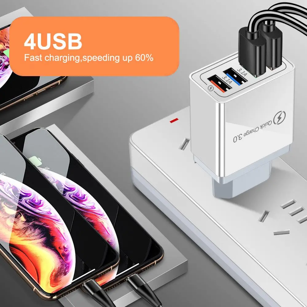 18 Вт Быстрая зарядка зарядное устройство 4 порта Usb для зарядки телефона 3A настенное универсальное Us/UKL/EU мобильного