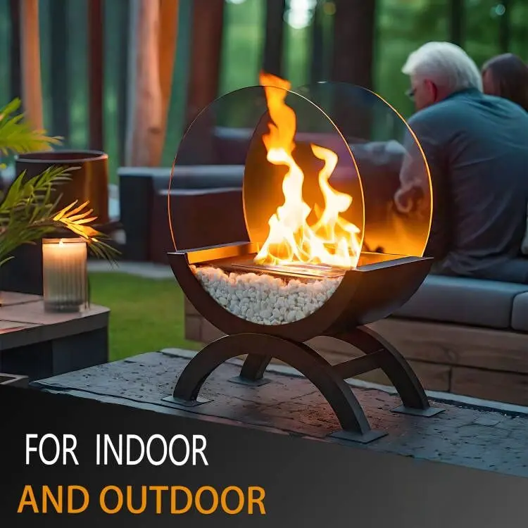 Unique Large Black Ethanol Fireplace Indoor Outdoor Decorative Floor Fireplace With White Stone