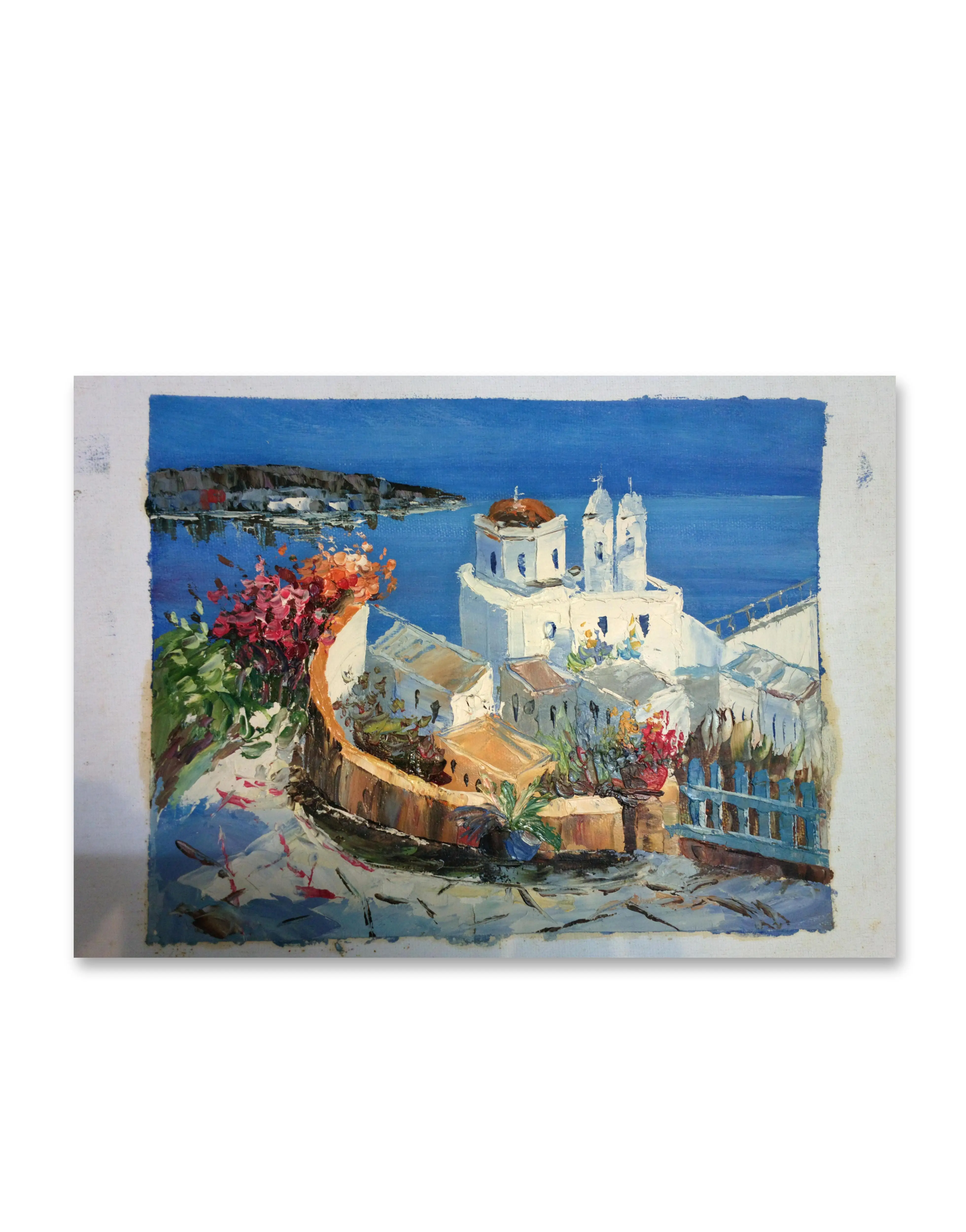 wholesale modern style  low price no frame with easel santorini seaside oil painting painting