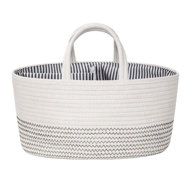 factory sale large woven cotton rope storage laundry basket with durable handles
