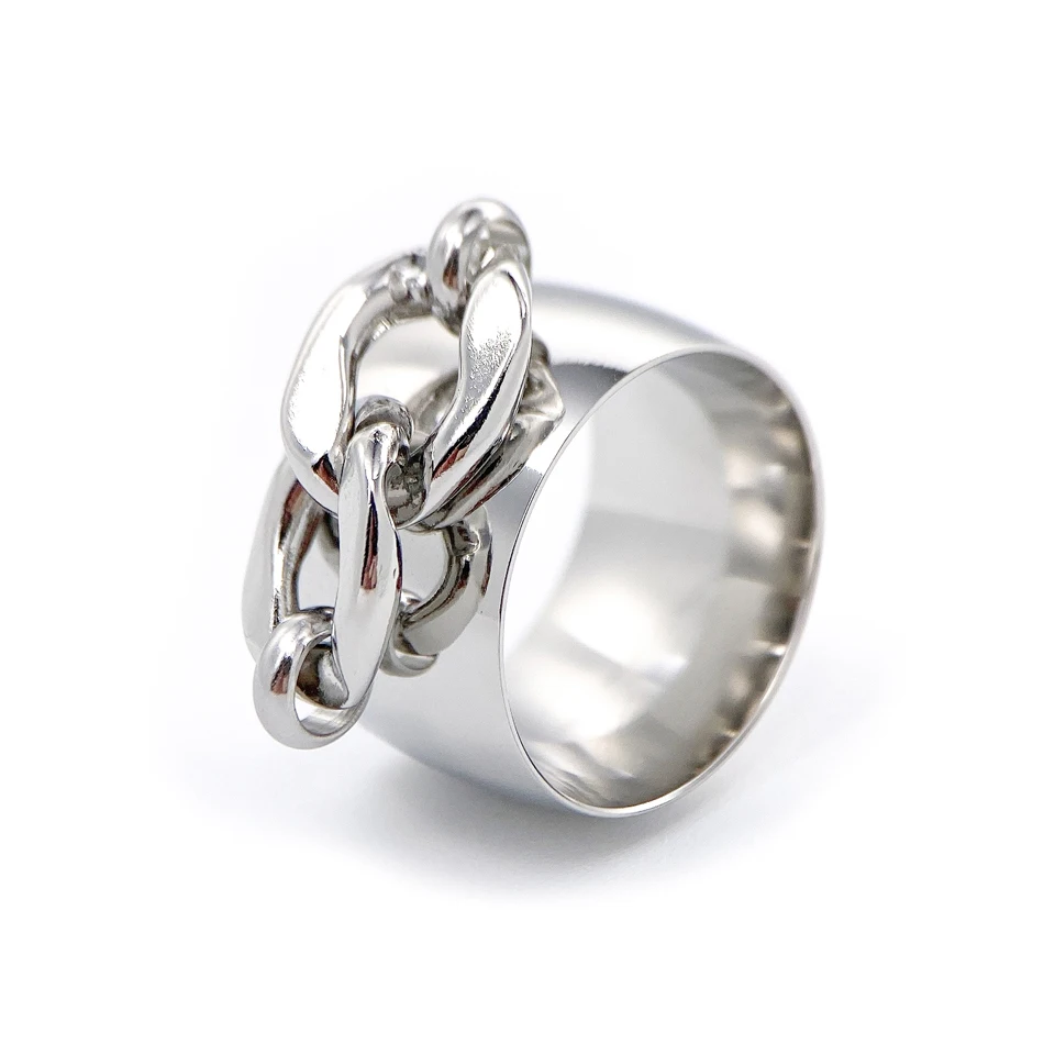 Dropshipping jewelry Women Men Special Gift Fashion 14mm Thick Finger Large Ring Stainless Steel 18K Gold Chain Wide Ring