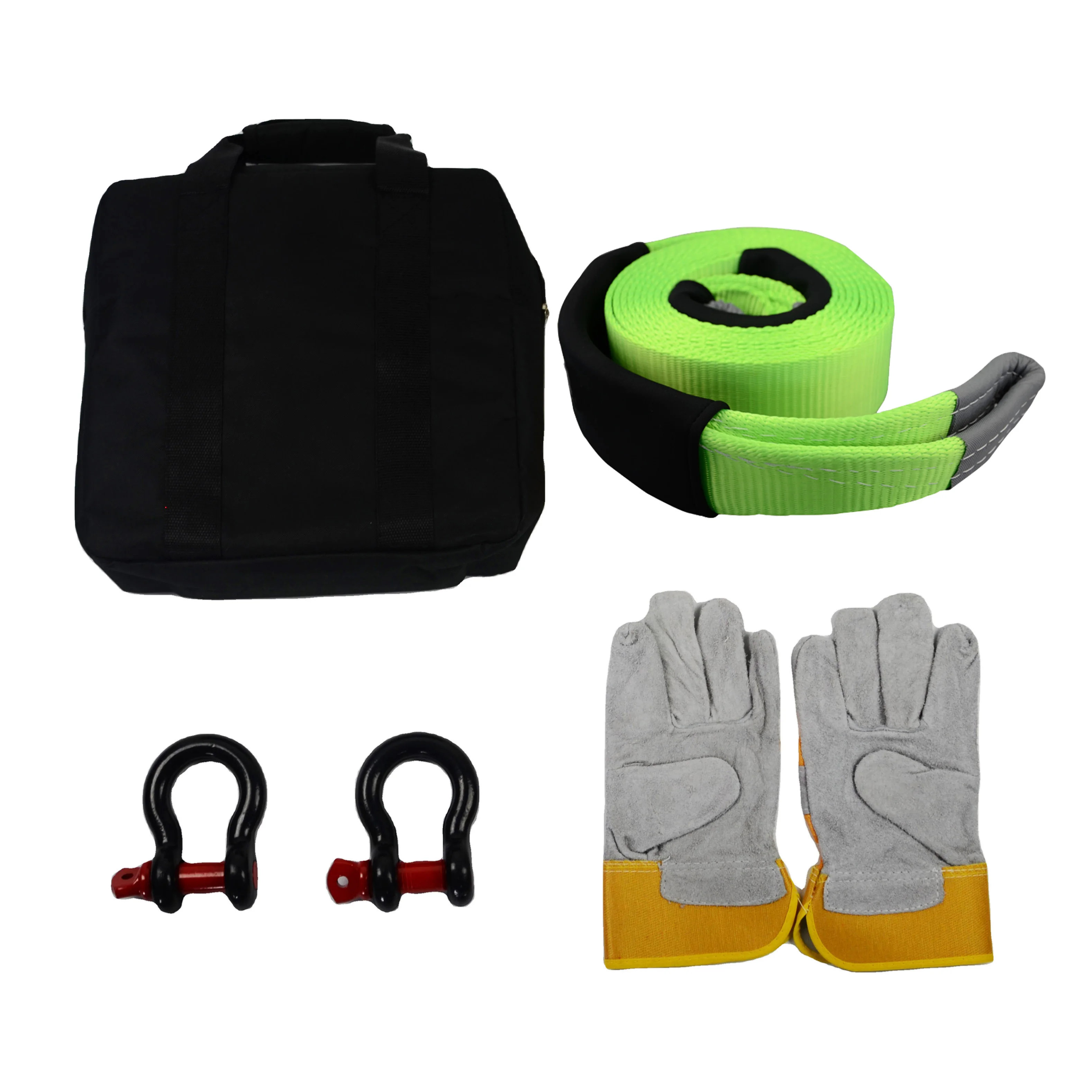 JINLI Custom OEM/ODM 3' X30ft Heavy Duty Recovery Tow Straps Kit with 36,000 lb Emergency 4WD Towing Rope 3/4 Shackles