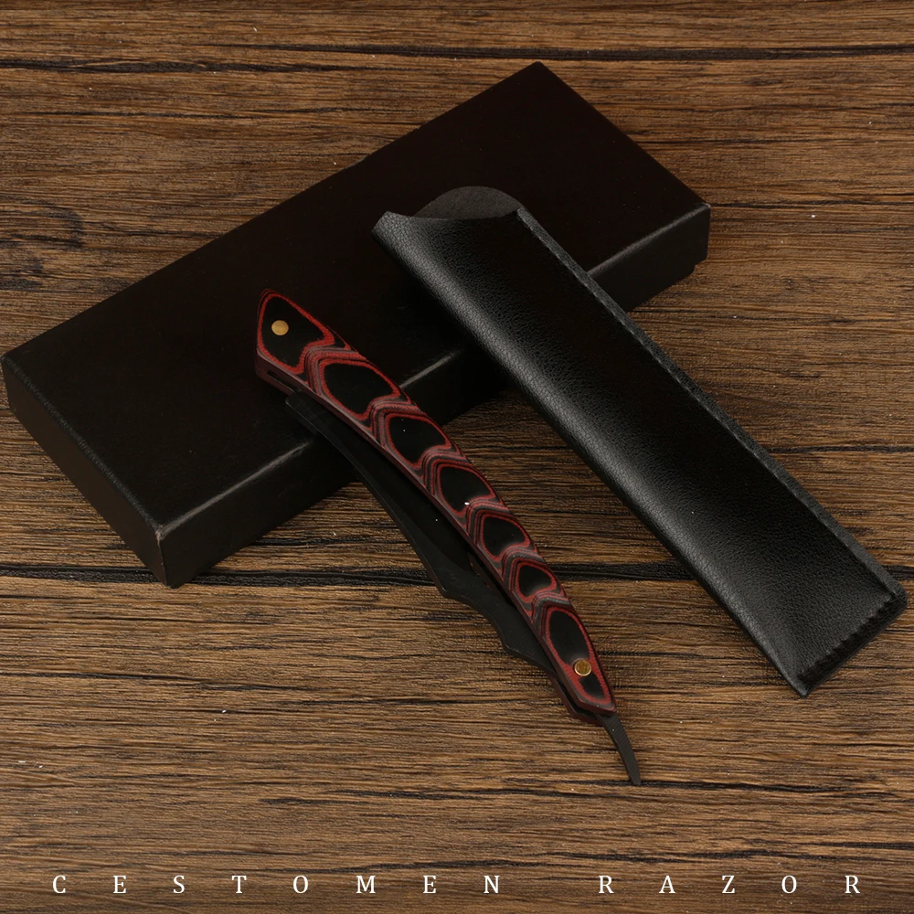 Professional Barber Manual Folding Straight Edge Black Safety Stainless Steel Salon Cut Throat Shaving Eyebrow Razor Wood Handle