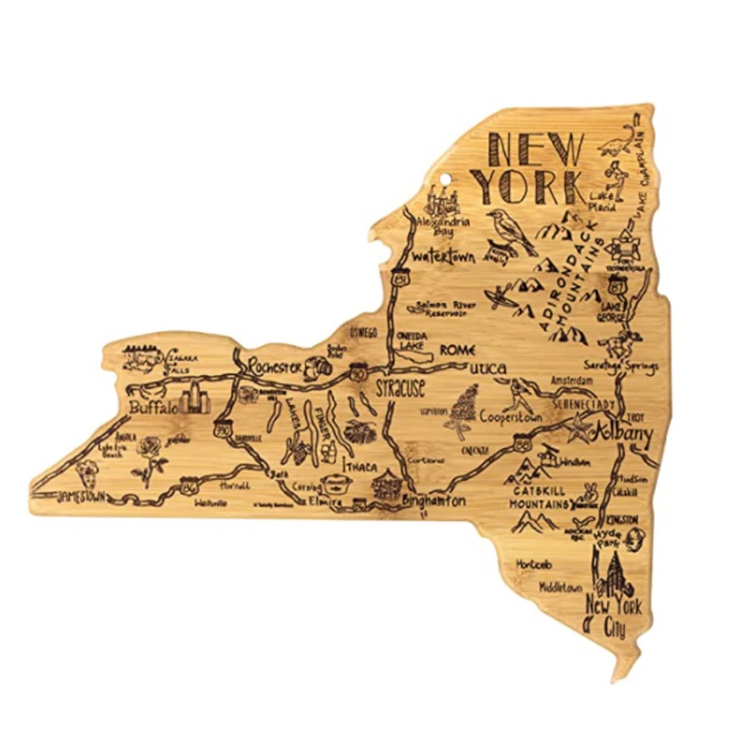 New York-shaped bamboo map cutting board Creative laser engraving