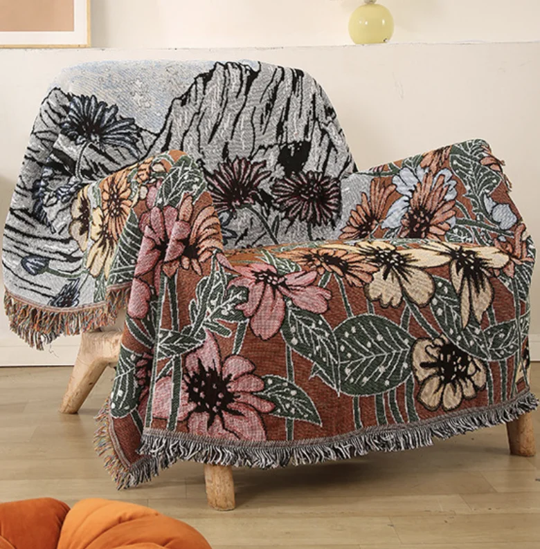 Floral Throw Blanket Picnic With Tassel Sofa Bed Decorative Boho Sofa Cover Blankets Plaid For Nordic Ins Style