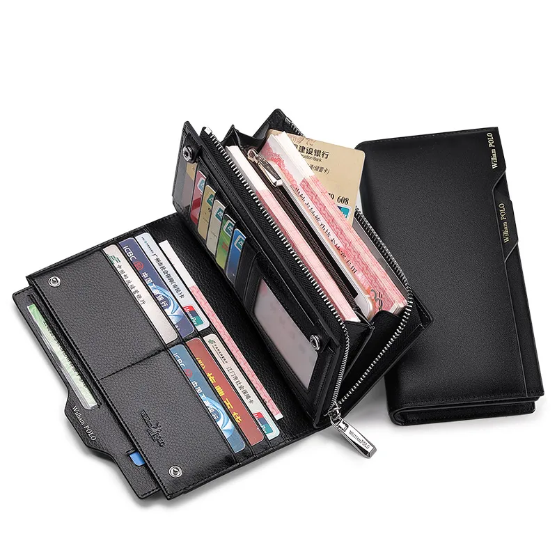 New Long wallet for men leather Large Capacity Man Clutch  Youth Multi Card Position black leather wallet