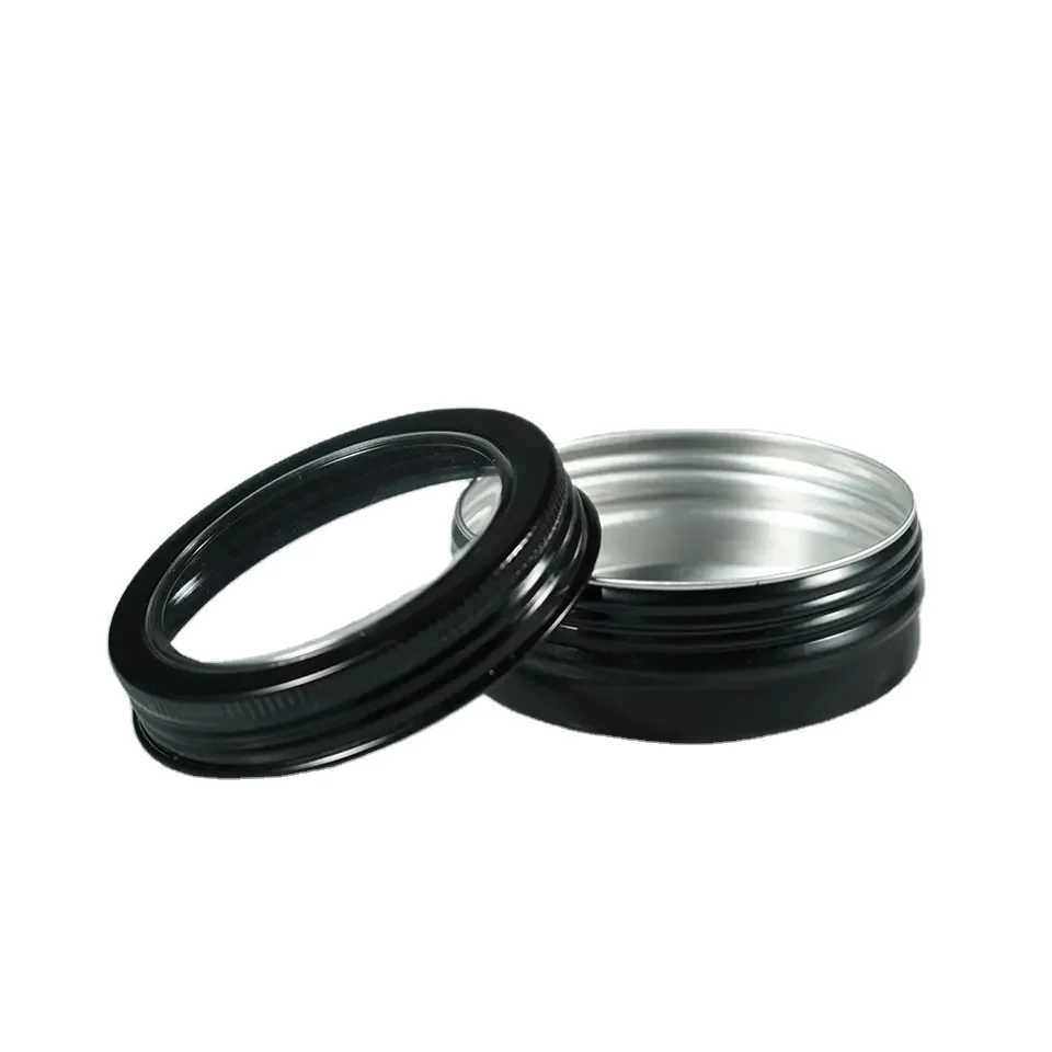 15g 35g 50g 100g 150g Round Black Empty Cosmetic Aluminum Jar Ointment Container hair wax tin with Open Window