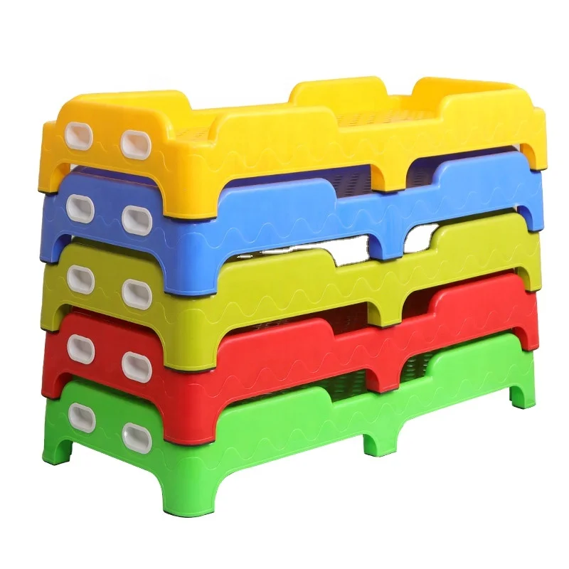 hot selling stackable kindergarten furniture children nap bed kids plastic bed used for kindergarten bedroom
