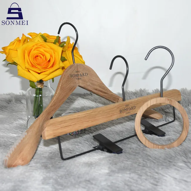 Movable luxury natural custom skirt trouser wooden hanger with clips