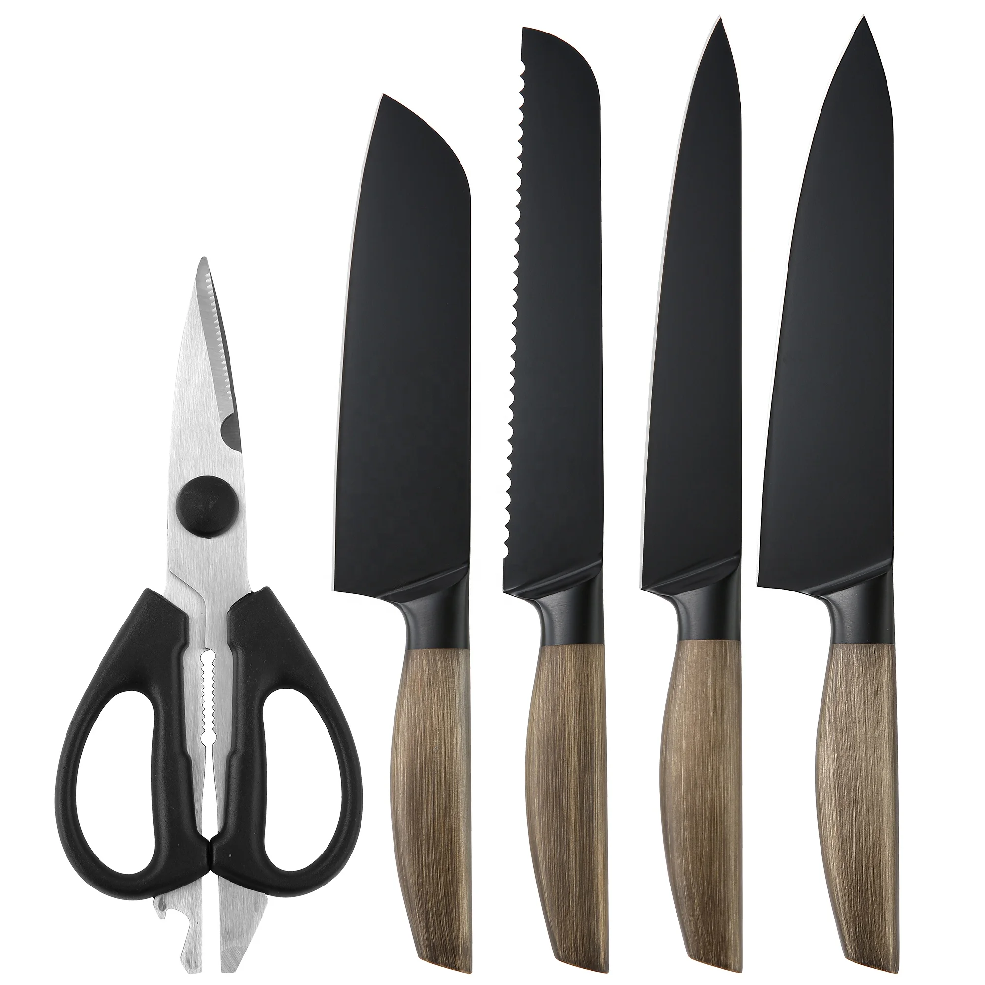 6 Pieces Brown Stainless Steel Hollow Handle Knife Set Ultra Sharp Kitchen Santoku Chef Knives For Home Restaurant