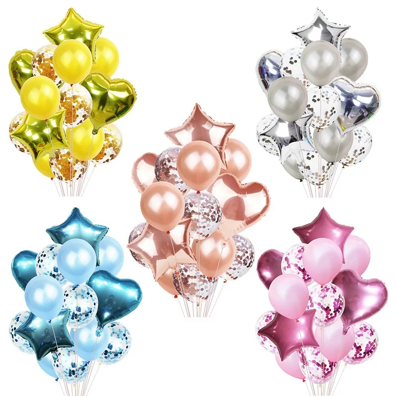 Hintcan wedding balloons set 14pcs set multi color rose gold confetti 18 inch balloon set birthday latex foil balloons